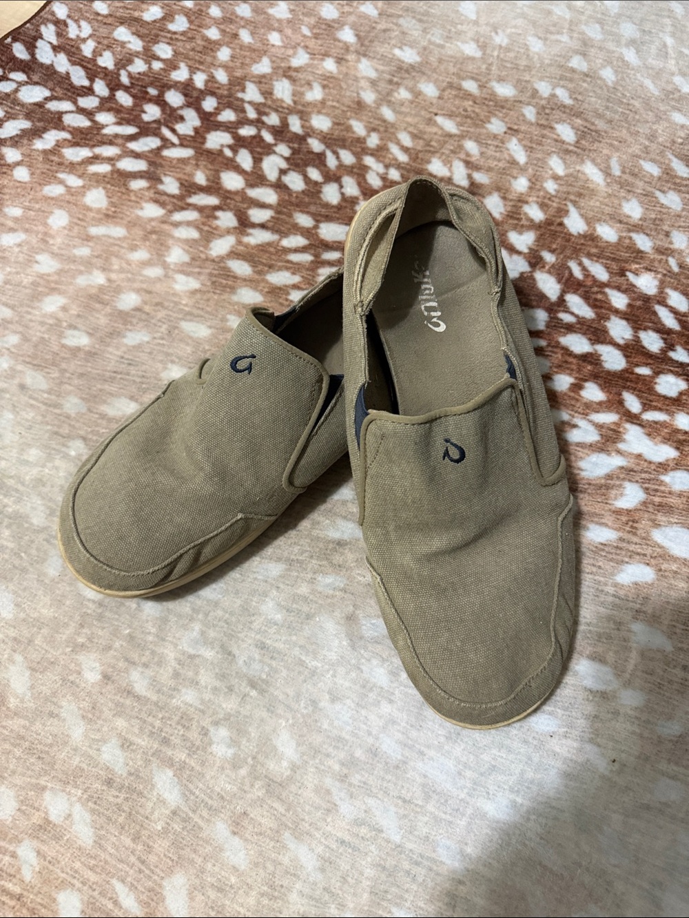 OluKai Men's Olive/Tan Canvas Slip-On Loafers